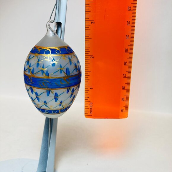 Vintage Polish Hand Blown Glass Egg Ornaments Painted Gold Green Blue as is - Picture 3 of 9